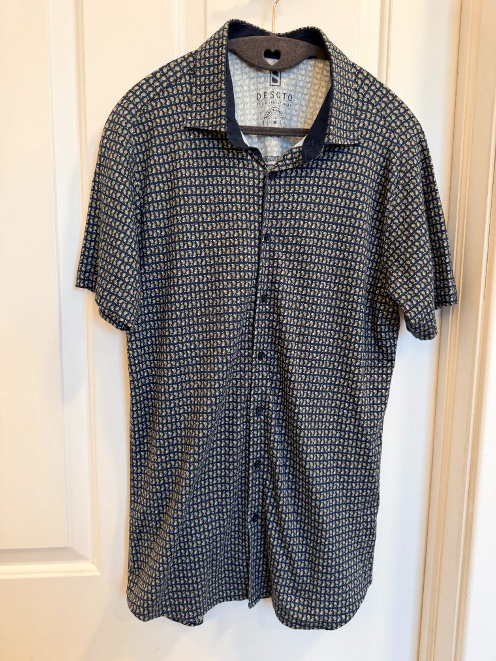 Desoto Jersey Shirt Mens Medium Blue Pattern Button Front